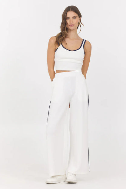 White w/ Navy Cloud w/ Piping Wide Leg Pant - BAY WINDOW