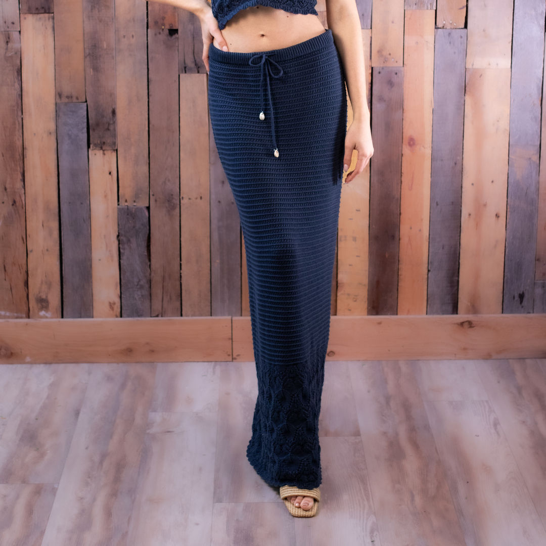 Navy Crochet Maxi Skirt - BAY WINDOW