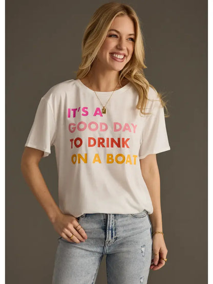 Drink on a Boat Tee - White - BAY WINDOW