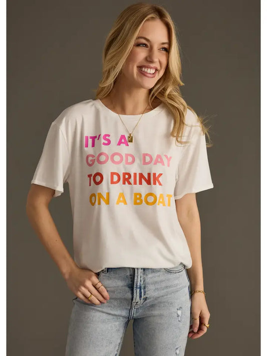 Drink on a Boat Tee - White - BAY WINDOW