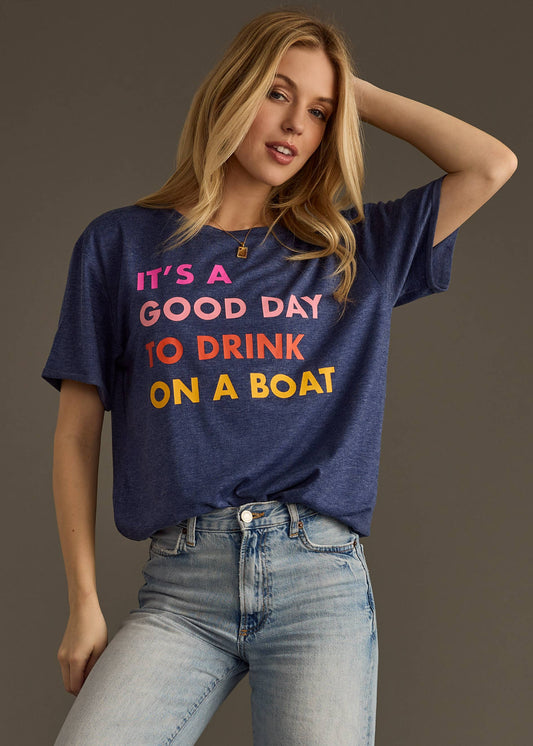 Navy Drink On A Boat Tee - BAY WINDOW