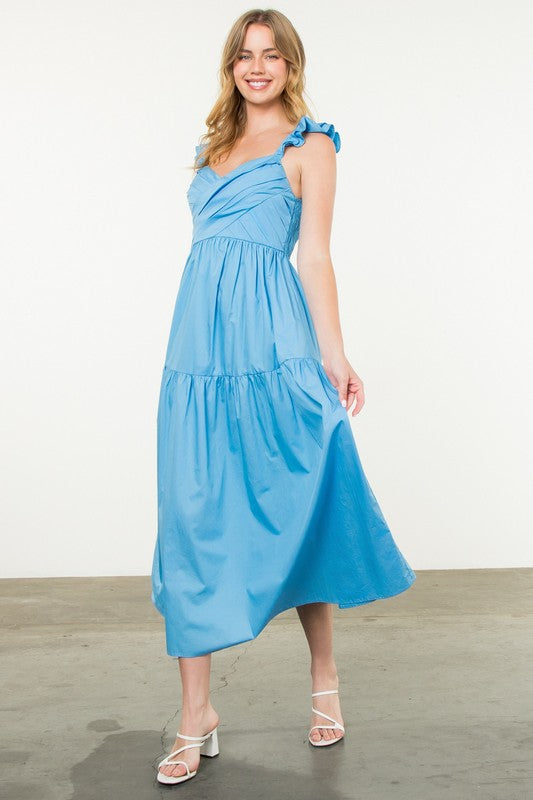 Tiered Poplin Maxi Dress - Blue