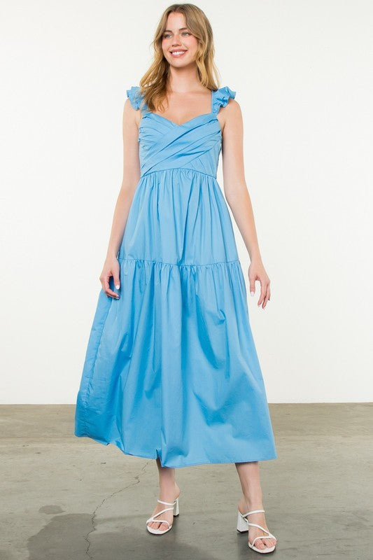 Tiered Poplin Maxi Dress - Blue