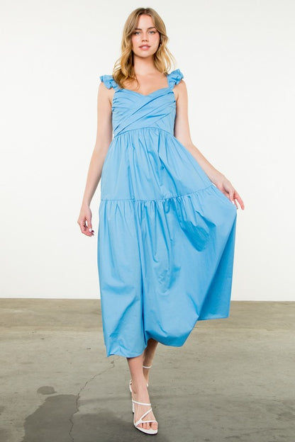 Tiered Poplin Maxi Dress - Blue