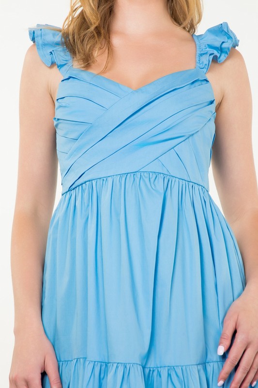 Tiered Poplin Maxi Dress - Blue