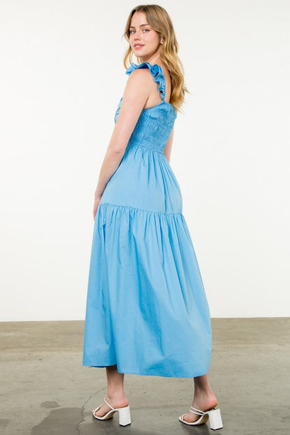 Tiered Poplin Maxi Dress - Blue