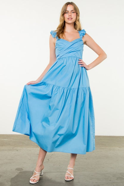 Tiered Poplin Maxi Dress - Blue