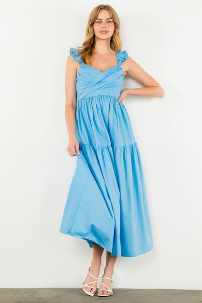 Tiered Poplin Maxi Dress - Blue