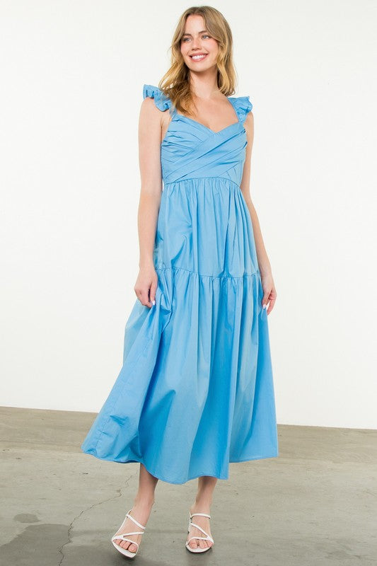 Tiered Poplin Maxi Dress - Blue