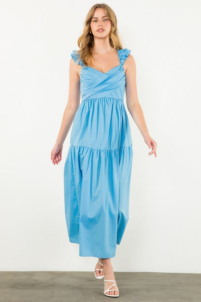 Tiered Poplin Maxi Dress - Blue