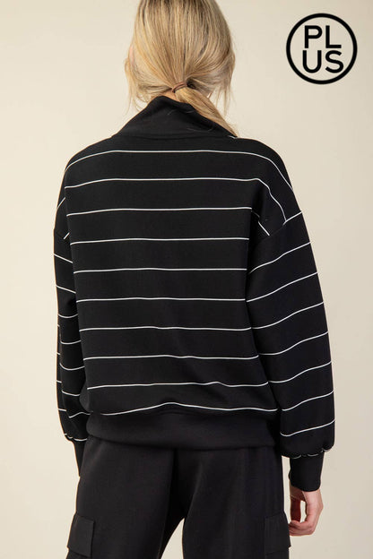 Plus Size Modal Poly Span Scuba Stripe V-Neck Jacket - BAY WINDOW