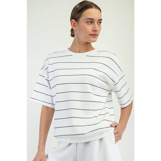 Modal Scuba Stripe Basic Short Sleeve Top - BAY WINDOW
