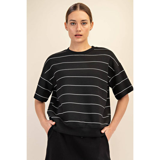 Modal Scuba Stripe Basic Short Sleeve Top - BAY WINDOW