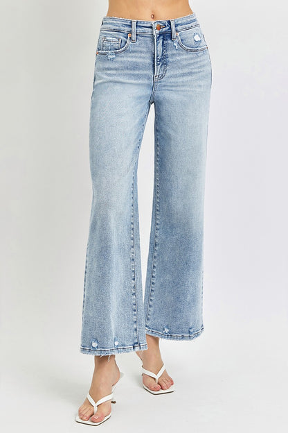 Tummy Control High Rise Crop Wide Jeans - BAY WINDOW