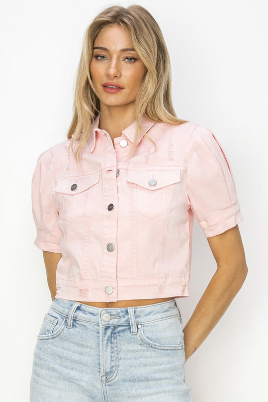 Shirring Sleeve Crop Jacket - BAY WINDOW