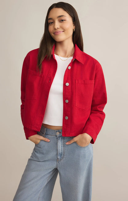 All Day Cropped Denim Jacket - Cherry