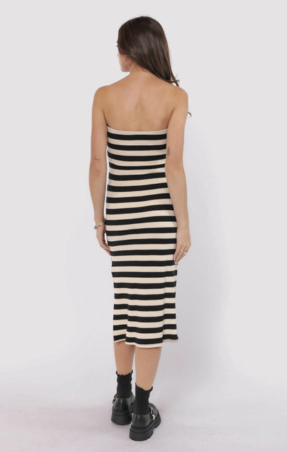 Soul Sisters Striped Rib Knit Tube Dress - Black/Ivory