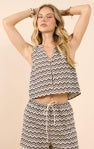 In Between Chevron Buttoned Tank Top - Navy/Ivory - BAY WINDOW