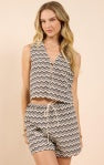 In Between Chevron Buttoned Tank Top - Navy/Ivory - BAY WINDOW