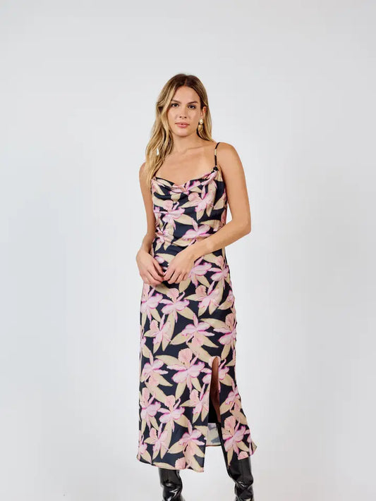 Candlelight Cowl Neck Midi Dress w/ Slit - BAY WINDOW