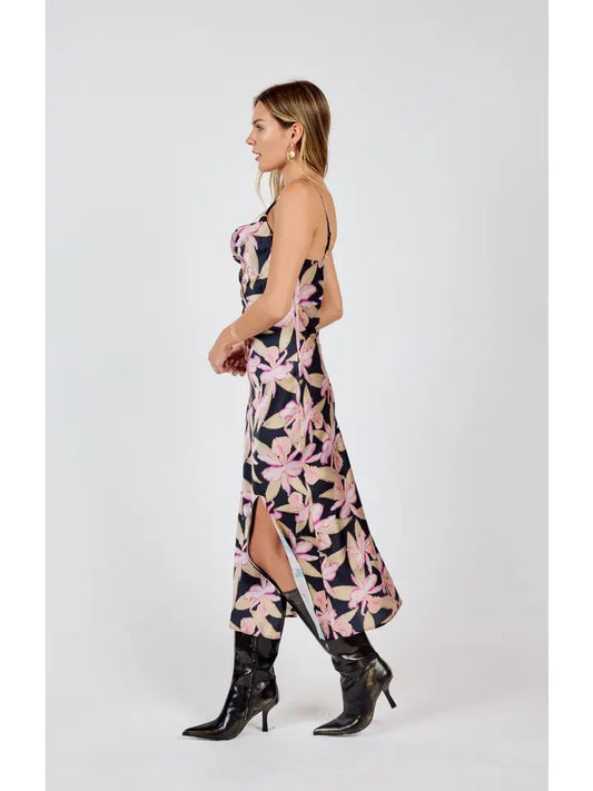 Candlelight Cowl Neck Midi Dress w/ Slit - BAY WINDOW