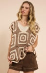 Cactus Room Crochet Squares Vest - Brown/Ivory - BAY WINDOW