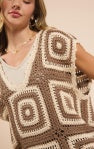Cactus Room Crochet Squares Vest - Brown/Ivory - BAY WINDOW