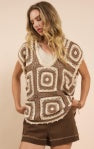 Cactus Room Crochet Squares Vest - Brown/Ivory - BAY WINDOW