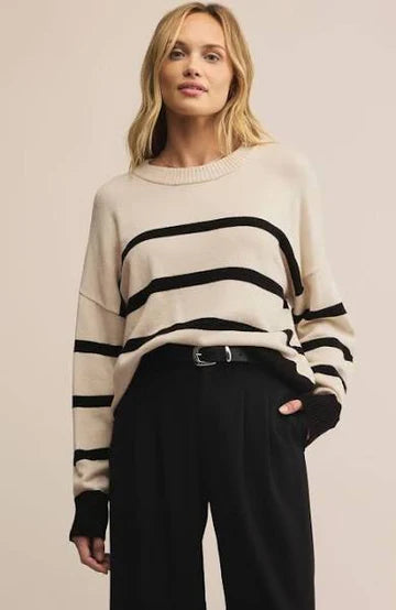 Jordane Striped Sweater - Light Oatmeal Heather - BAY WINDOW