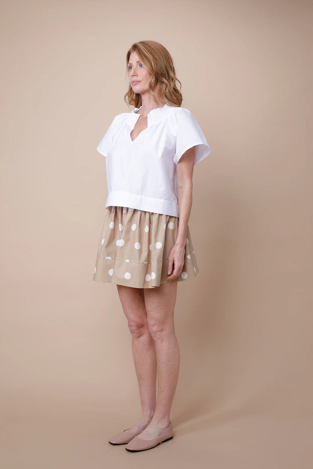 Melanie Cotton Skirt - Creme Brulee Polka Dots - BAY WINDOW