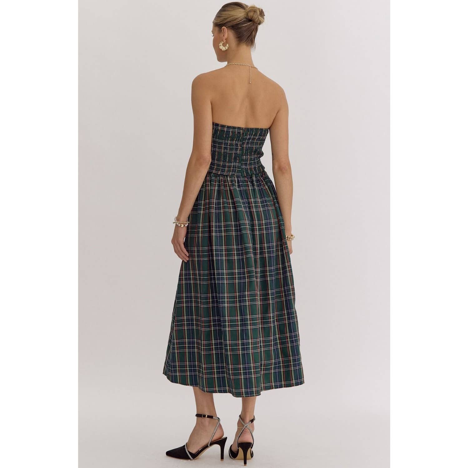 Plaid Strapless Midi Dress - BAY WINDOW