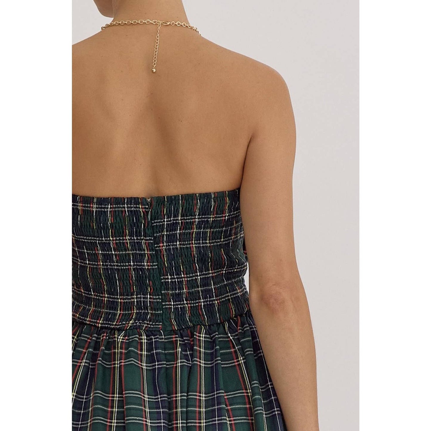 Plaid Strapless Midi Dress - BAY WINDOW