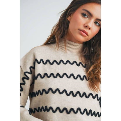 Wavy Stripe Turtleneck Sweater - BAY WINDOW