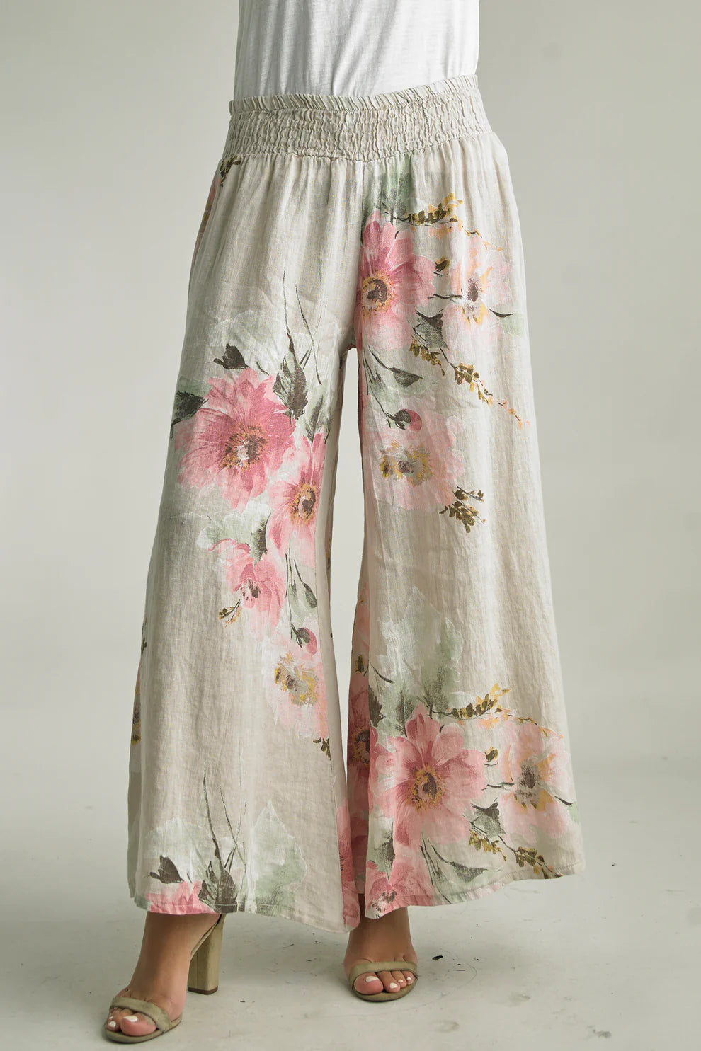 Printed Linen Palazzo - Beige - BAY WINDOW