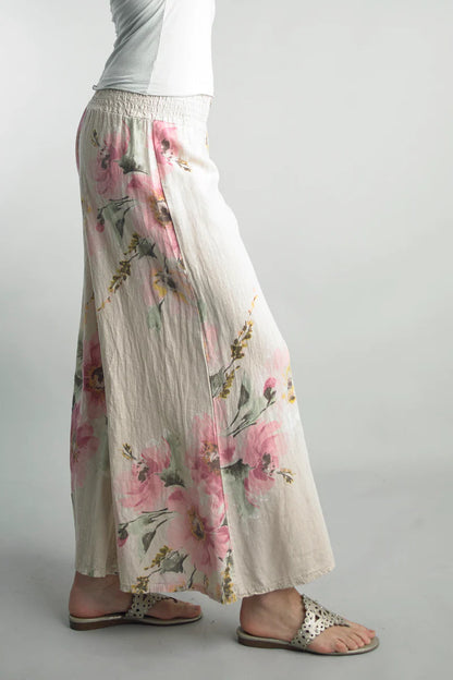 Printed Linen Palazzo - Beige - BAY WINDOW