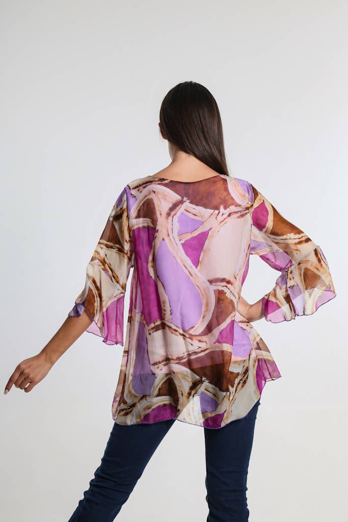 Martine Mosaic Flutter Sleeve Silk Blouse (BQ205M) - BAY WINDOW