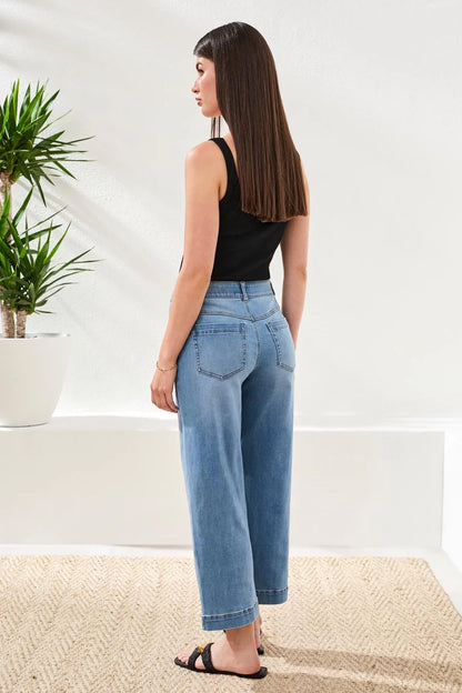 Audrey Hugging Wide Crop Jeans - Coastal Blue