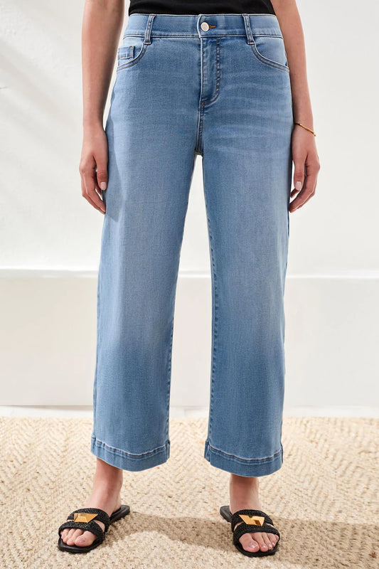 Audrey Hugging Wide Crop Jeans - Coastal Blue