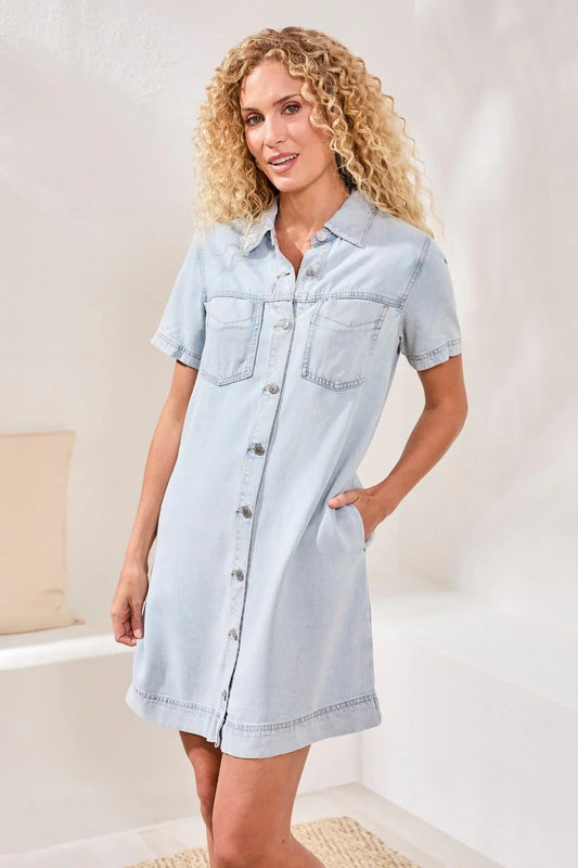 Denim Shirt Dress w/ Pockets - Bondi Beach