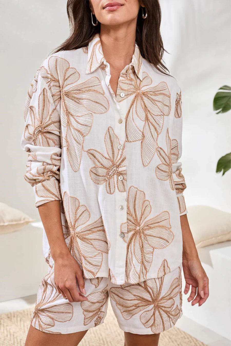 L/S Button Front Blouse - White