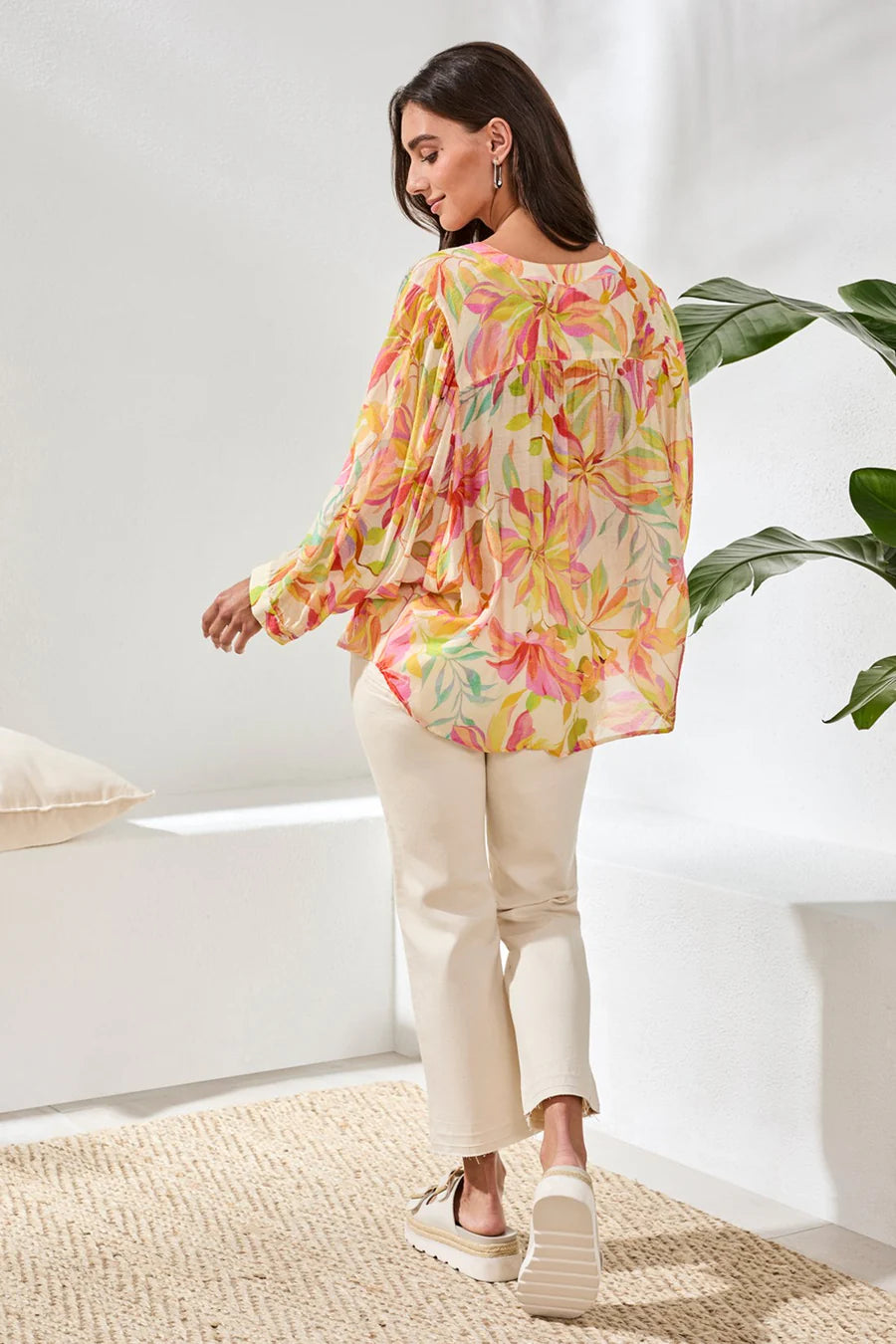 Flowy Dolman Sleeve Blouse w/ Self-Covering Buttons - Rosesilk