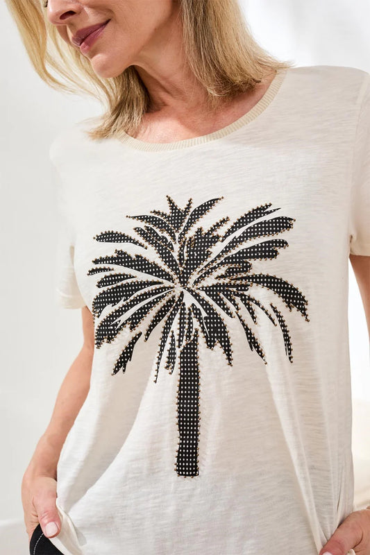 S/S Crew Neck Top w/ Placement Print - Canvas