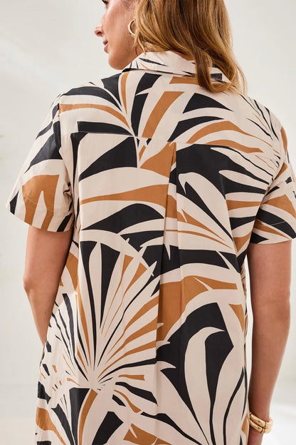 S/S 1/2 Button Placket Dress - Canvas