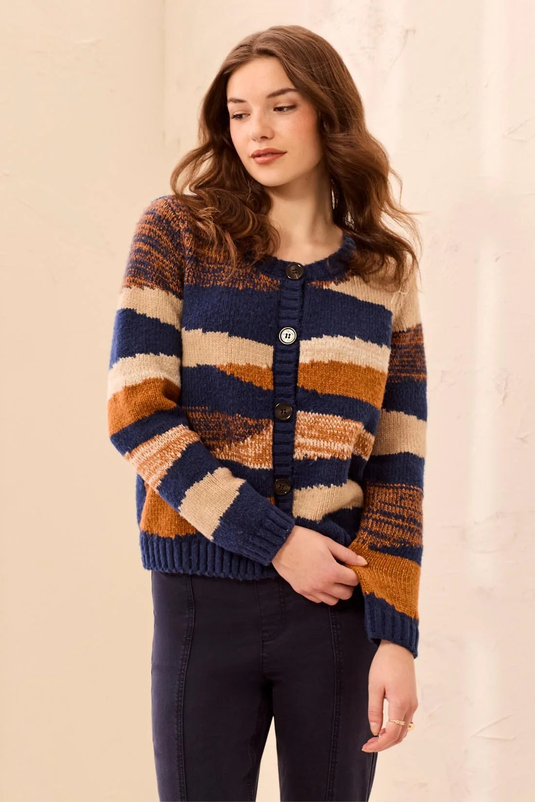 SOFT KNIT CREW NECK BUTTON FRONT SWEATER CARDIGAN