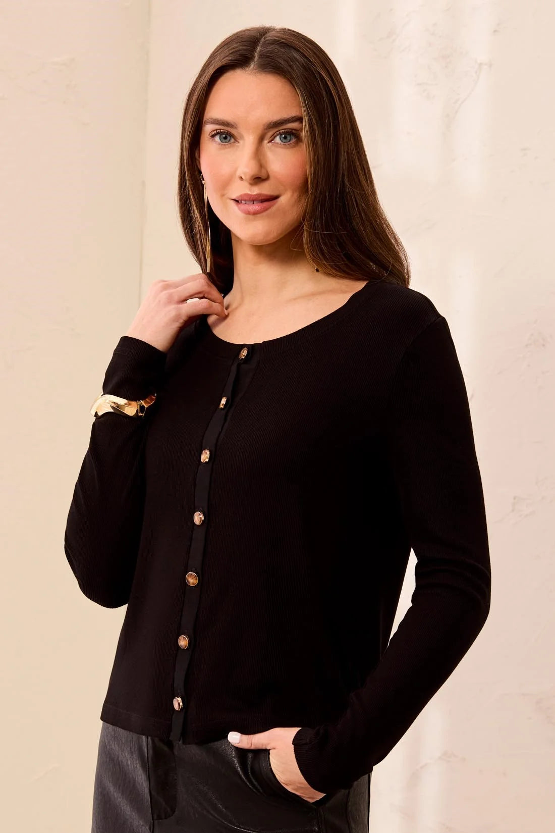 WEAR TWO WAYS LONG SLEEVE BUTTON-FRONT KNIT TOP