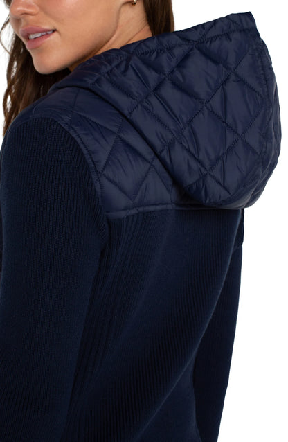 LS Quilted Front Full Zipper Hooded Sweater