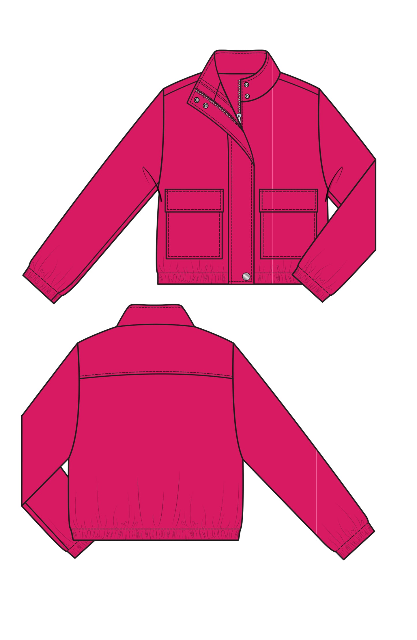 Zip Up Utility Jacket - Cerise