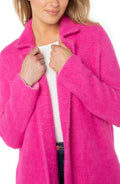 Long Sleeve Open Front Sweater Coat - Raspberry Pink - BAY WINDOW