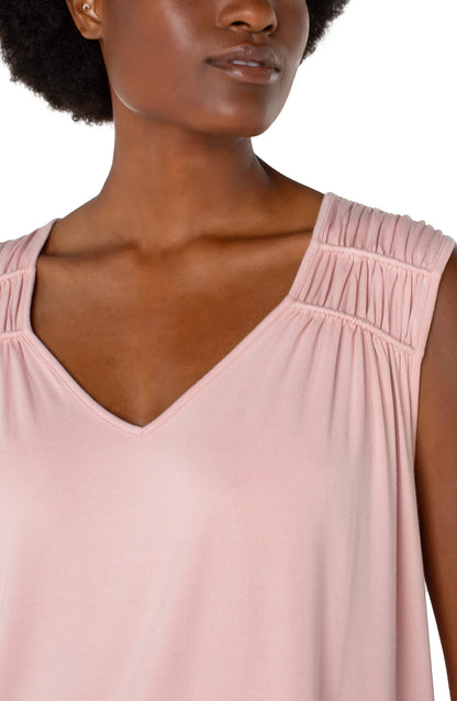 Sleeveless Shirred Detail Knit Top - Soft Pink