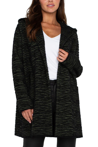 Open Front Sweater Coat W/ Hood